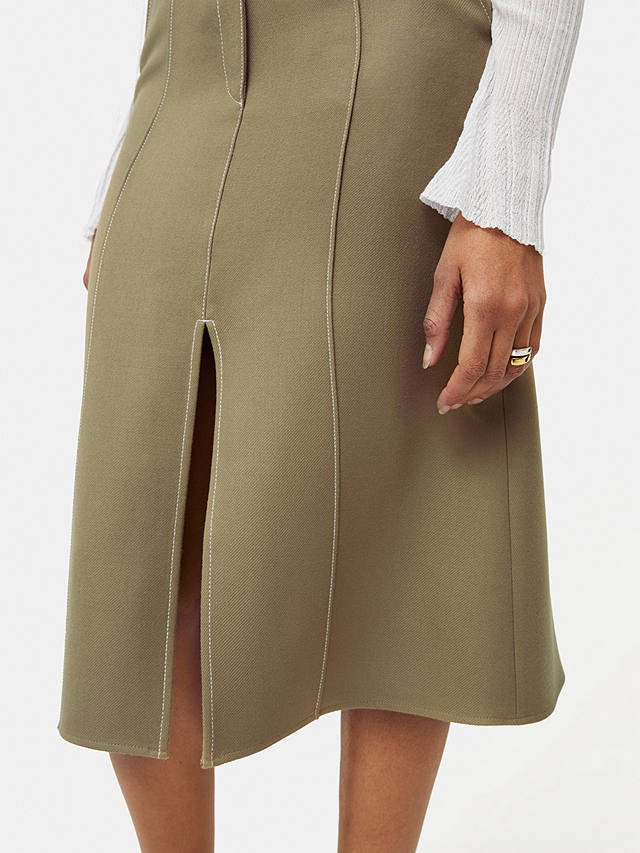 Jigsaw Seamed Detail Midi Skirt, Khaki