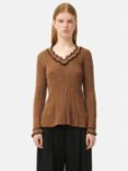 Jigsaw Scallop Textured Top, Brown