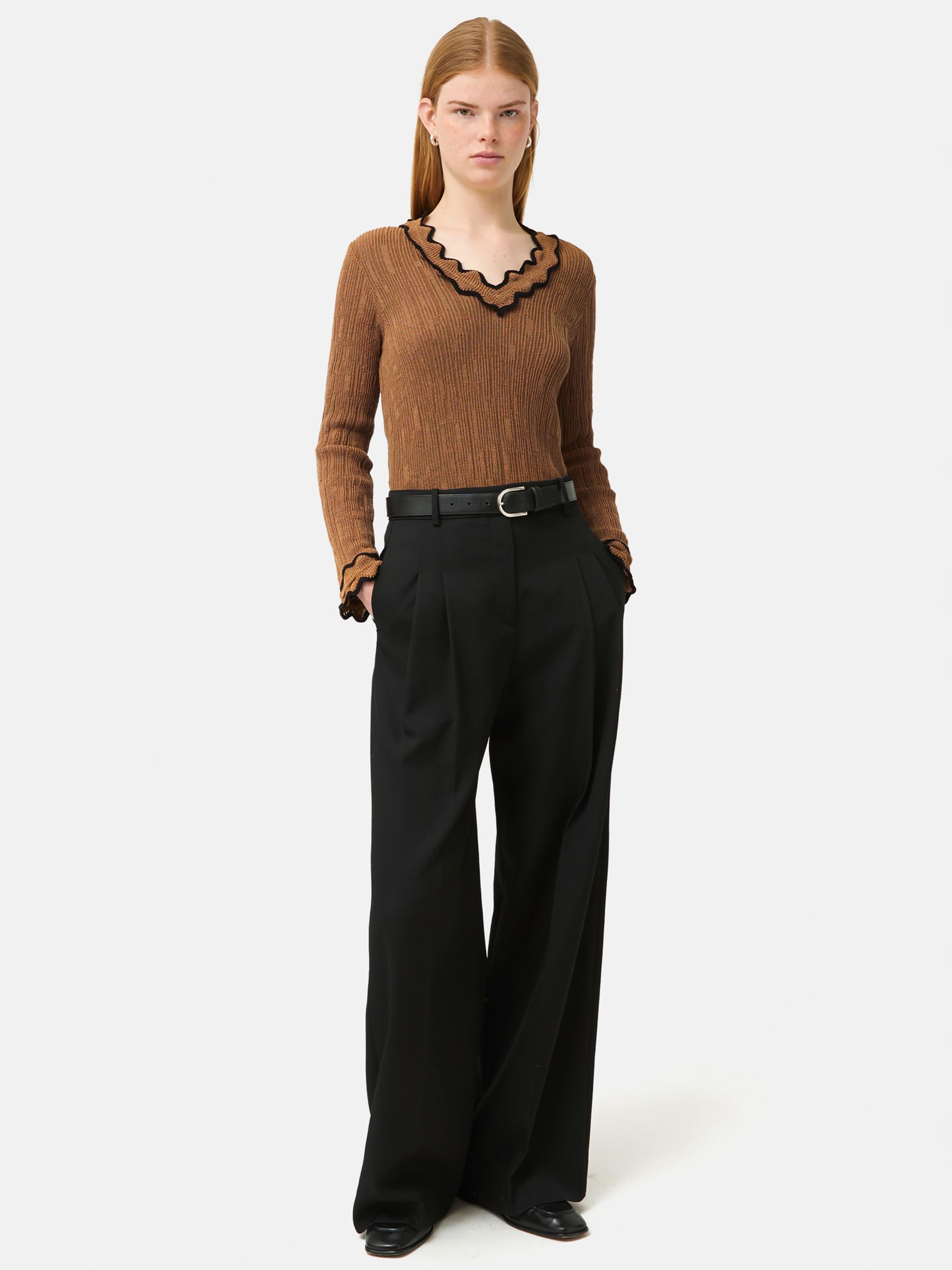 Buy Jigsaw Scallop Textured Top, Brown Online at johnlewis.com