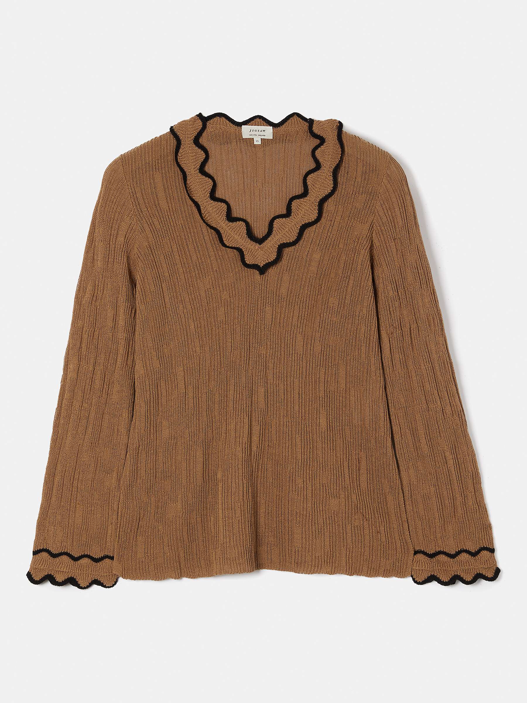 Buy Jigsaw Scallop Textured Top, Brown Online at johnlewis.com
