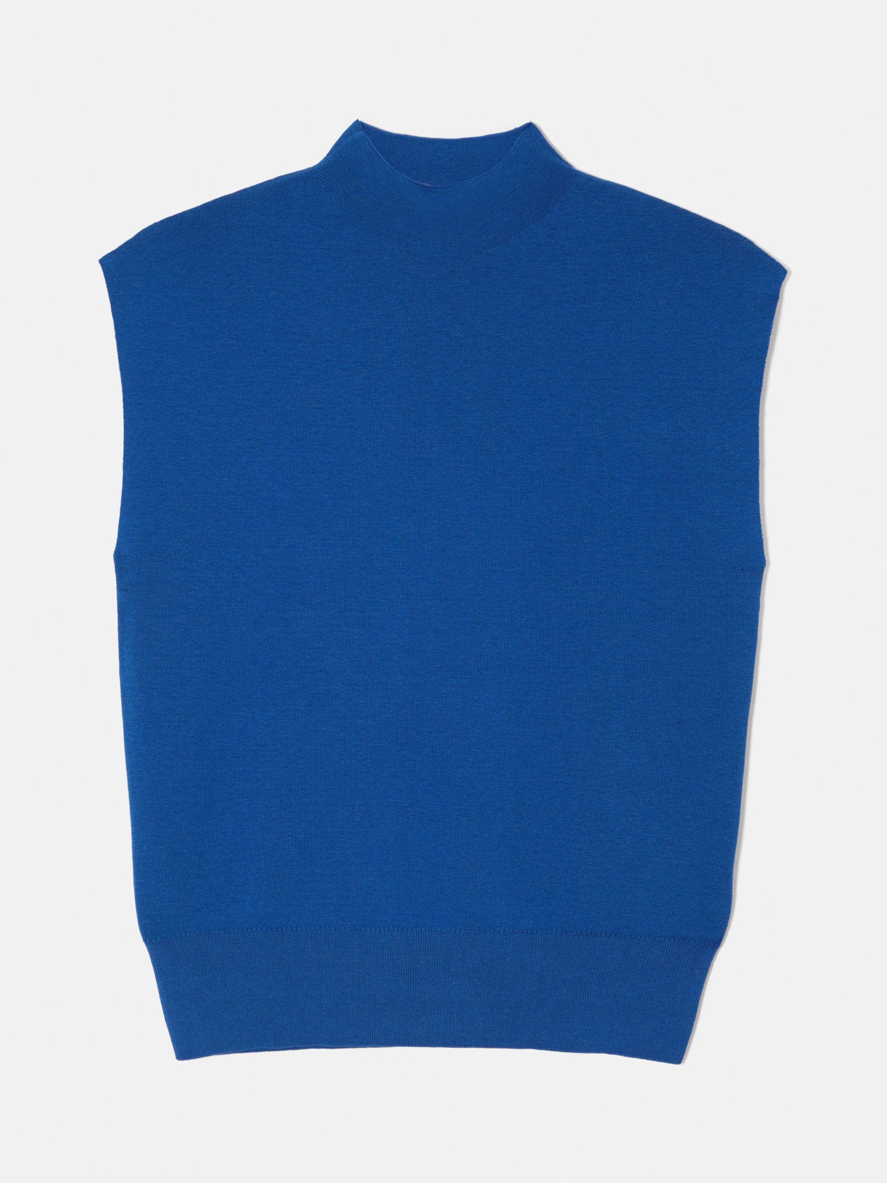 Jigsaw Silk Cotton Blend High Neck Top, Blue, XS