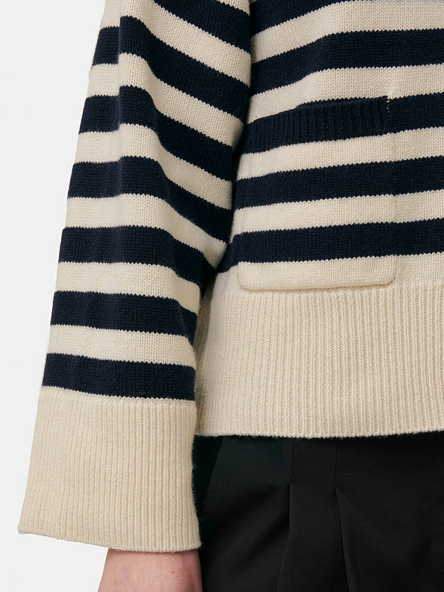 Jigsaw Mariniere Wool Cardigan, White/Navy