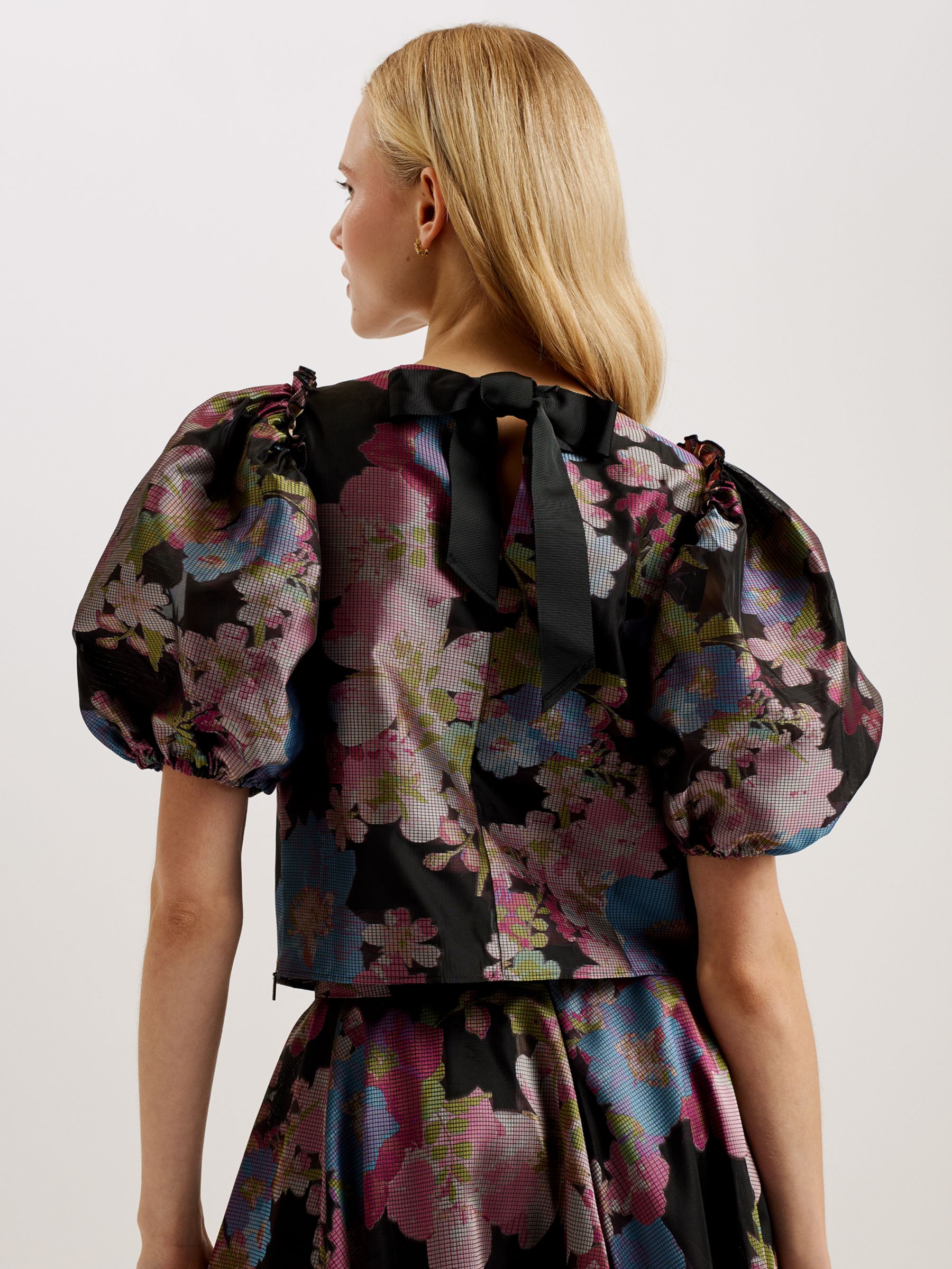 Buy Ted Baker Bursan Puff Sleeve Crop Top, Black/Multi Online at johnlewis.com