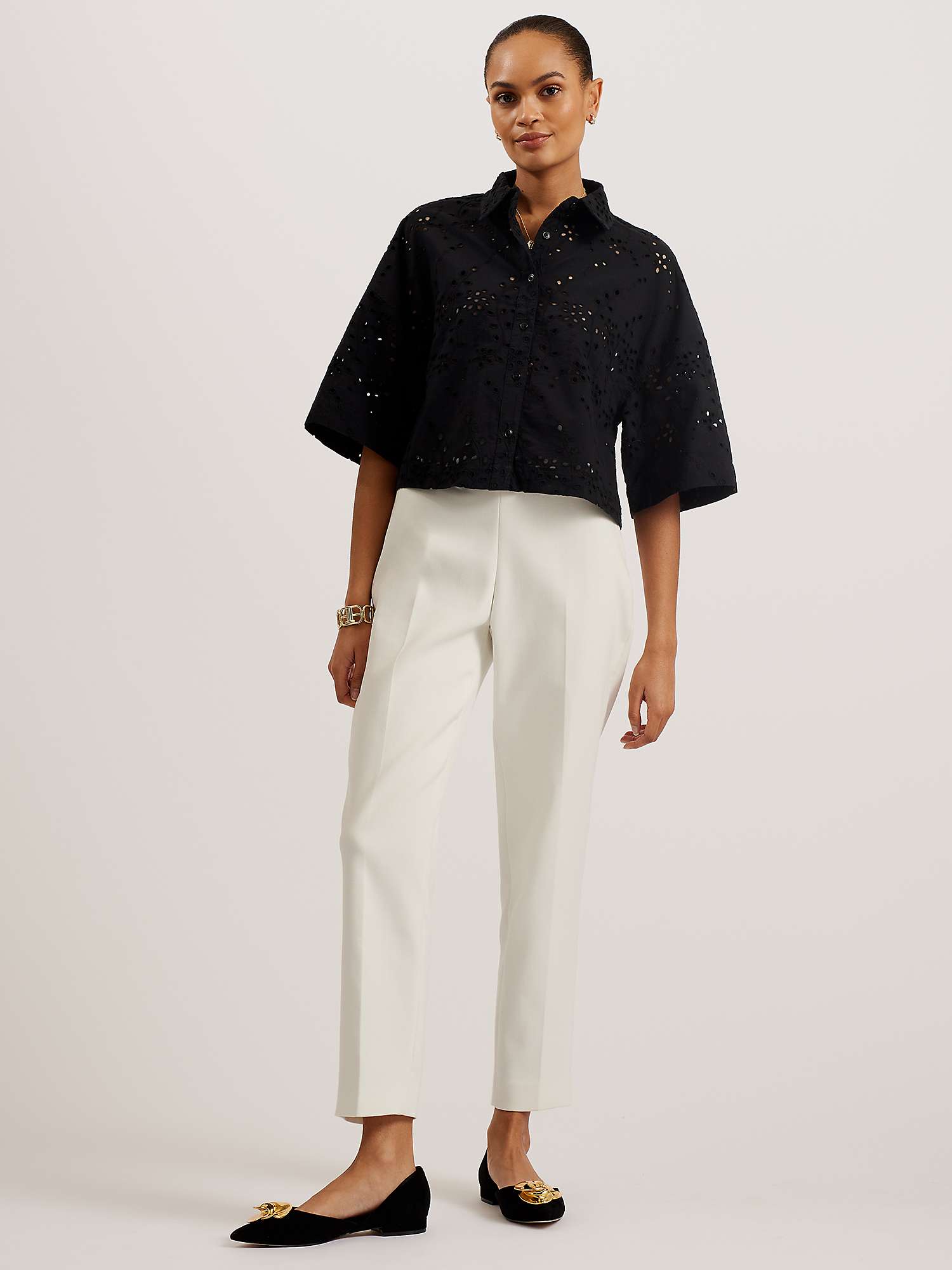 Buy Ted Baker Kilkis Broderie Boxy Cropped Shirt, Black Online at johnlewis.com