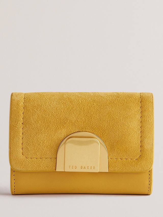 Ted Baker Imperia Lock Detail Fold Over Small Suede Purse, Dark Yellow