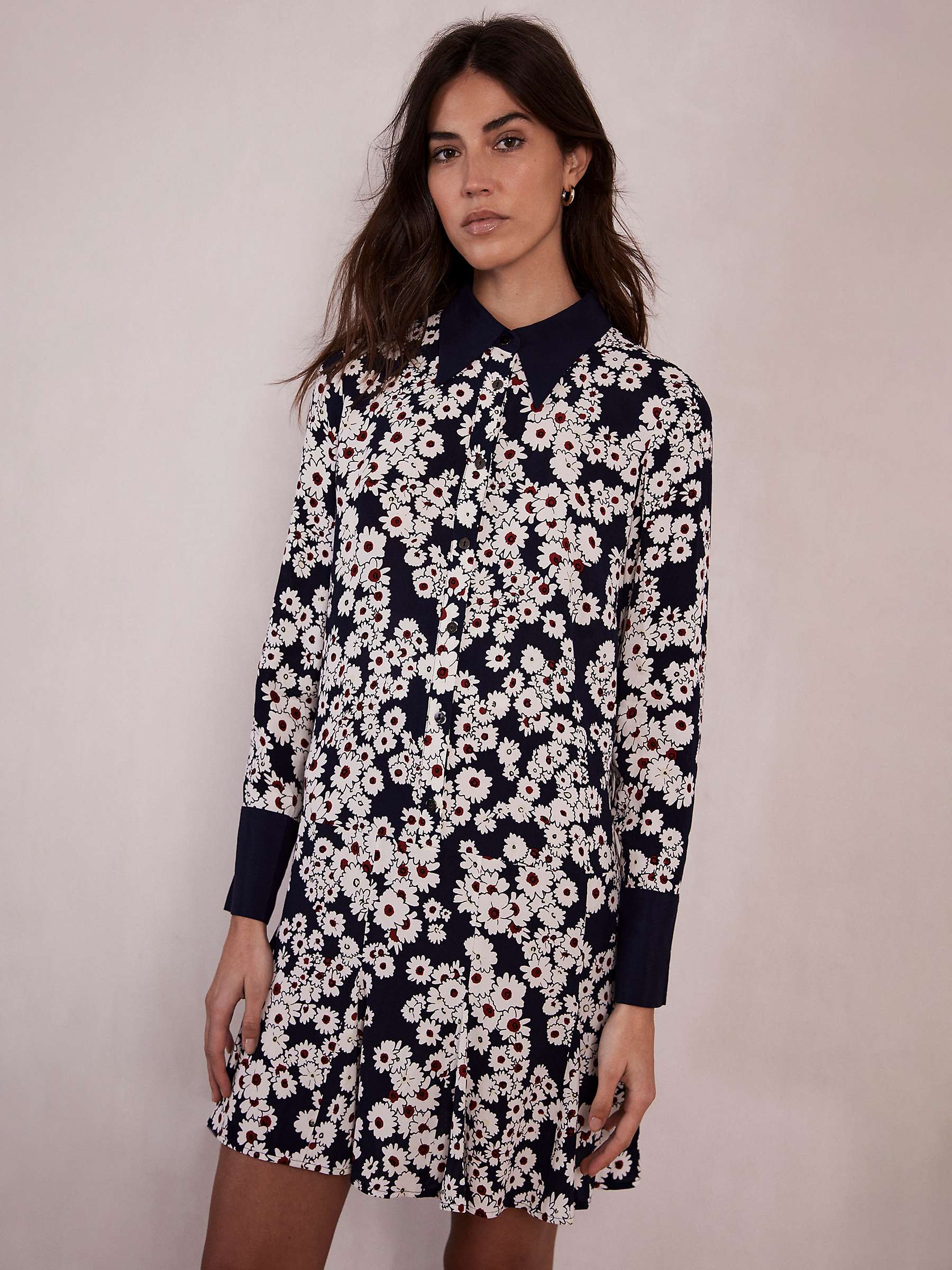 Buy Mint Velvet Floral Print Mini Shirt Dress, Navy/Multi Online at johnlewis.com
