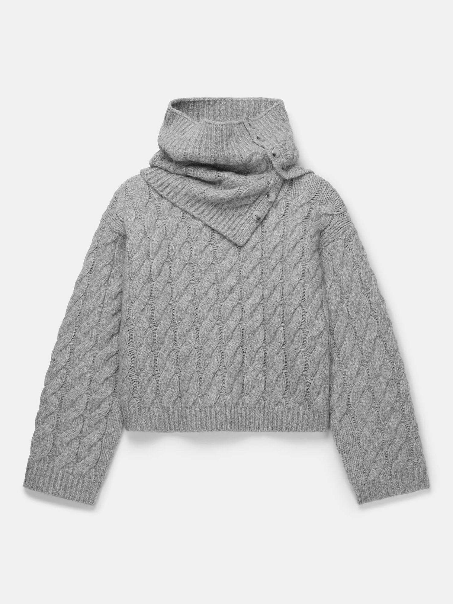 Mint Velvet Cable Knit Removable Funnel Neck Jumper, Grey at John Lewis &  Partners