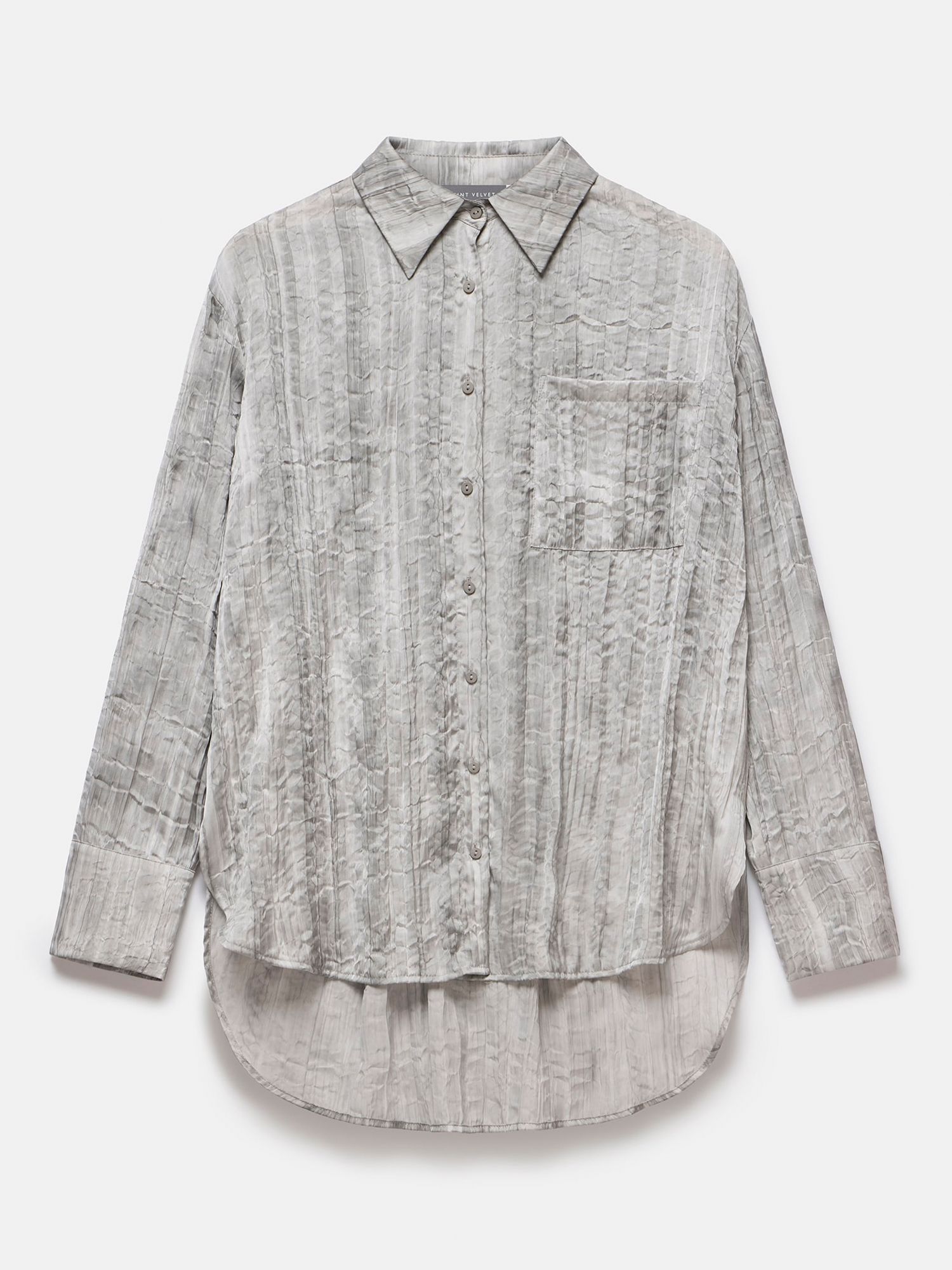 Buy Mint Velvet Crinkle Satin Longline Shirt, Light Grey Online at johnlewis.com