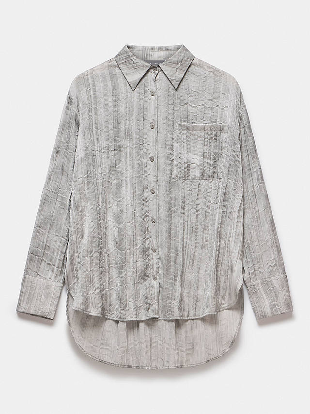 Mint Velvet Crinkle Satin Longline Shirt, Light Grey