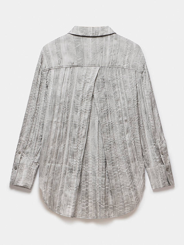 Mint Velvet Crinkle Satin Longline Shirt, Light Grey