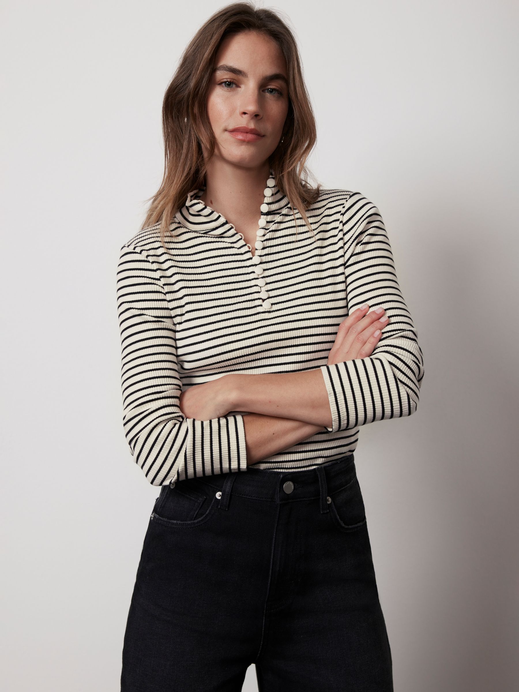 Tapered-waist poplin shirt - Blue/Striped - Ladies