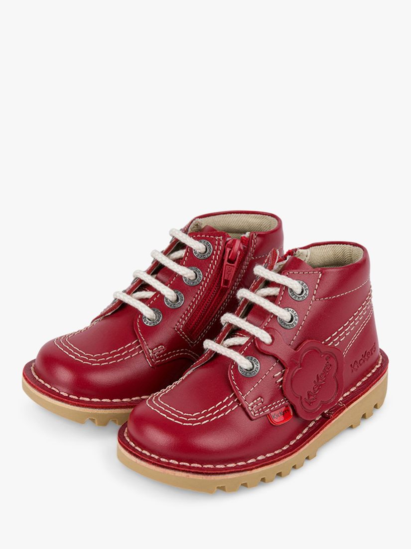 Kickers Kids' Hi Zip Leather Boots, Red, EU29