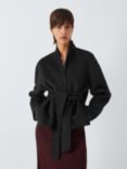 John Lewis Wool Blend Crop Tie Front Wrap Jacket, Black