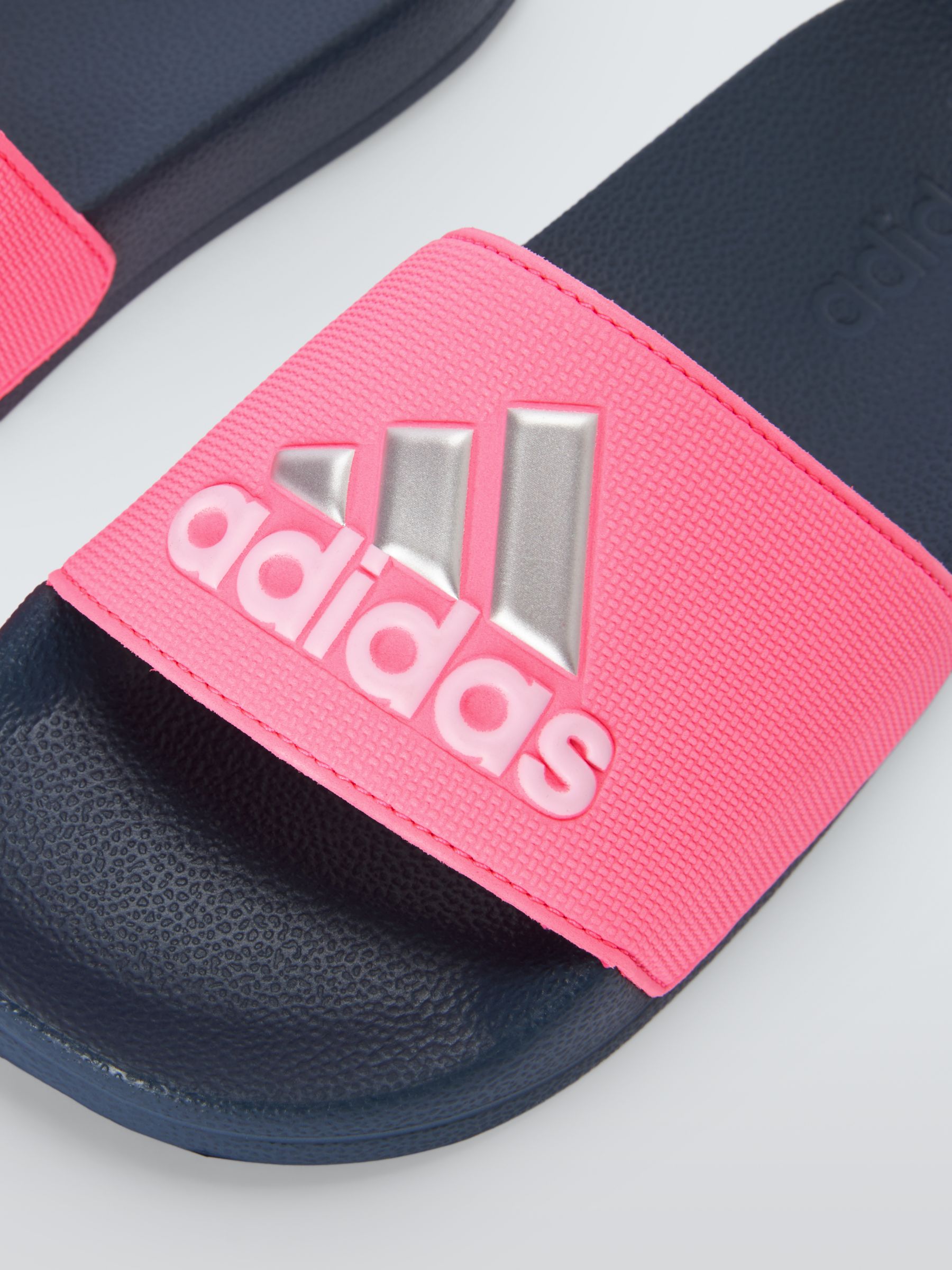 adidas Kids' Adilette Shower Logo 3 Stripes Sliders, Pink, 2