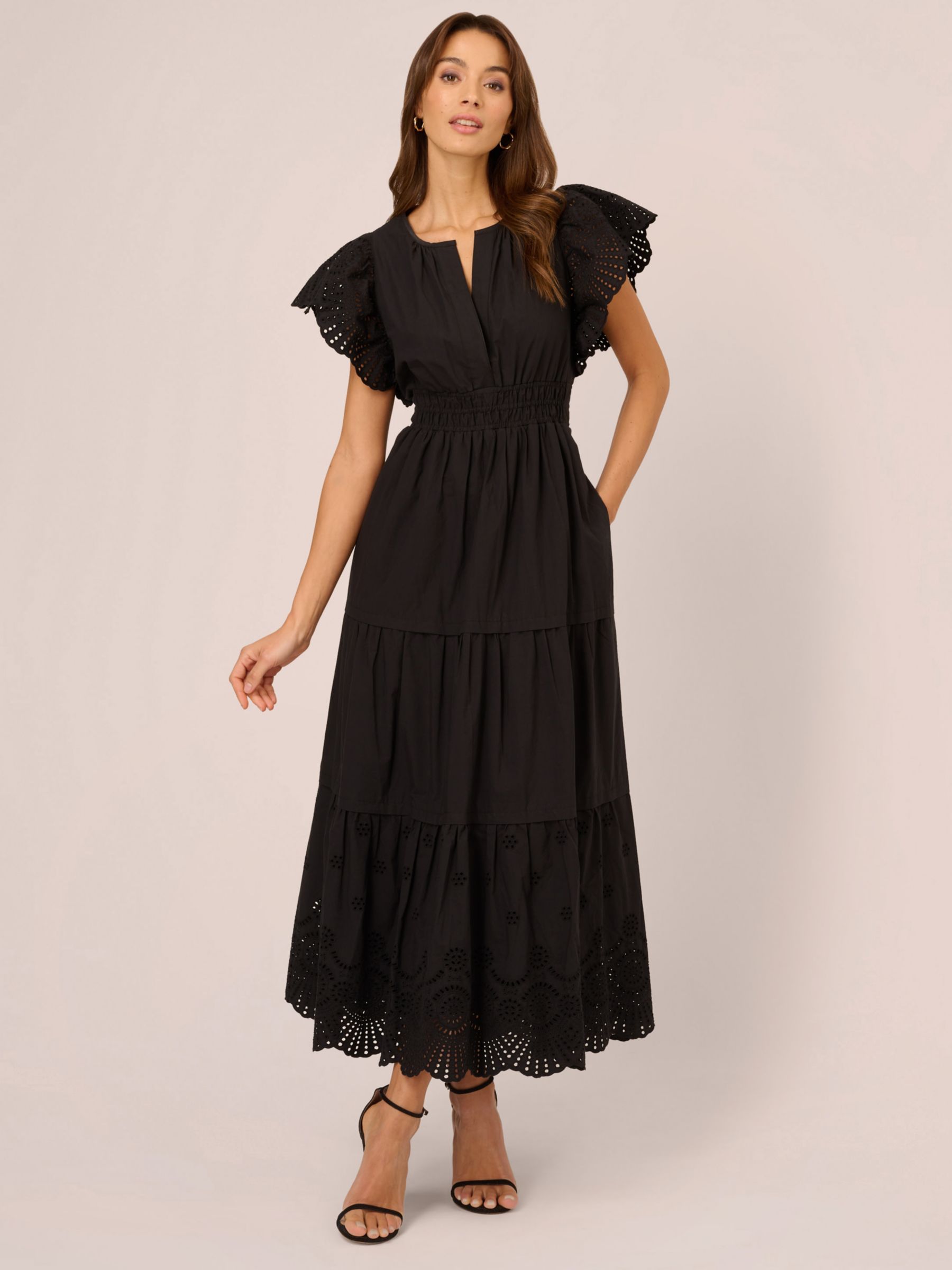 Adrianna Papell Eyelet Trim Dress, Black, XS