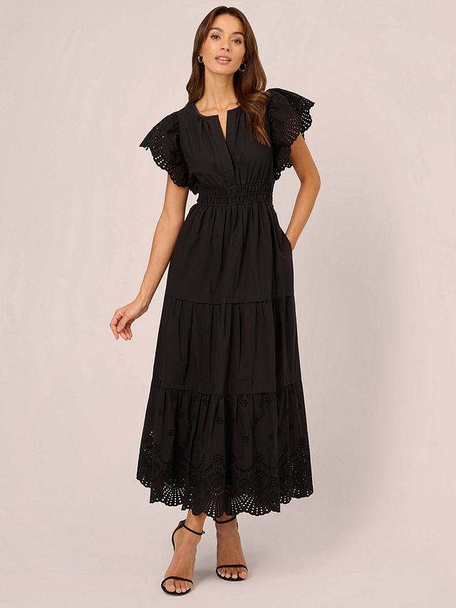Adrianna Papell Eyelet Trim Dress, Black at John Lewis & Partners