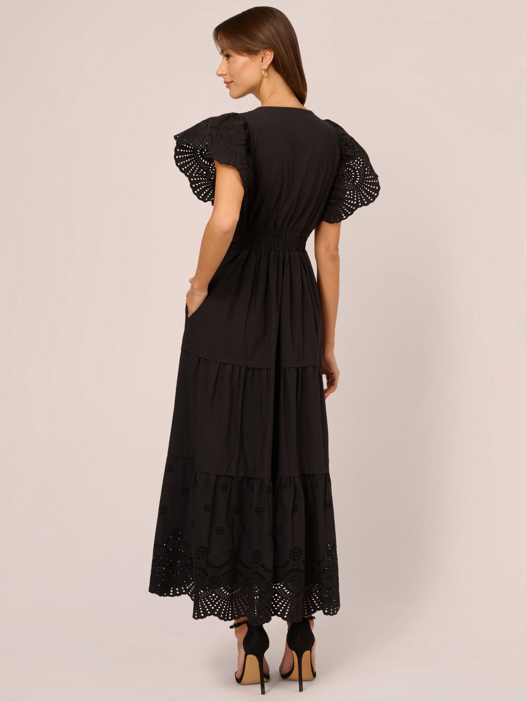 Adrianna Papell Eyelet Trim Dress, Black, XS