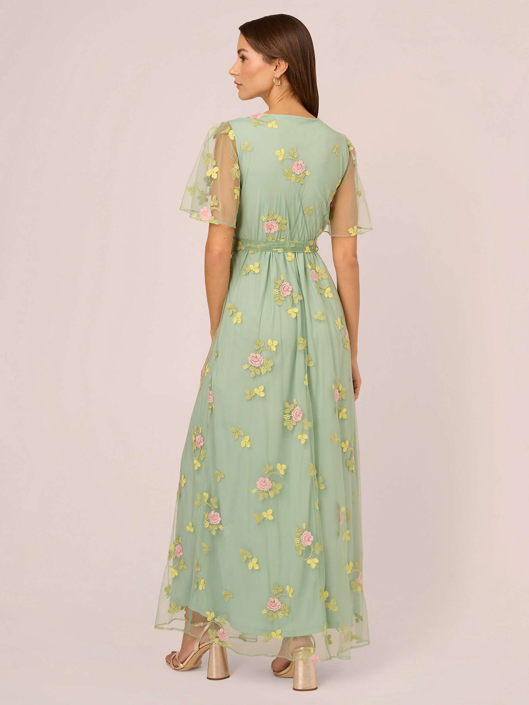 Buy Adrianna Papell Embroidered Flutter Sleeve Maxi Dress, Sage/Multi Online at johnlewis.com
