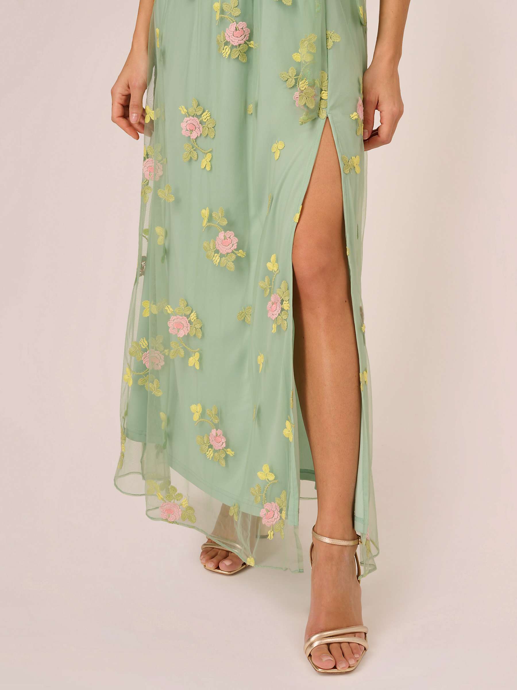 Buy Adrianna Papell Embroidered Flutter Sleeve Maxi Dress, Sage/Multi Online at johnlewis.com