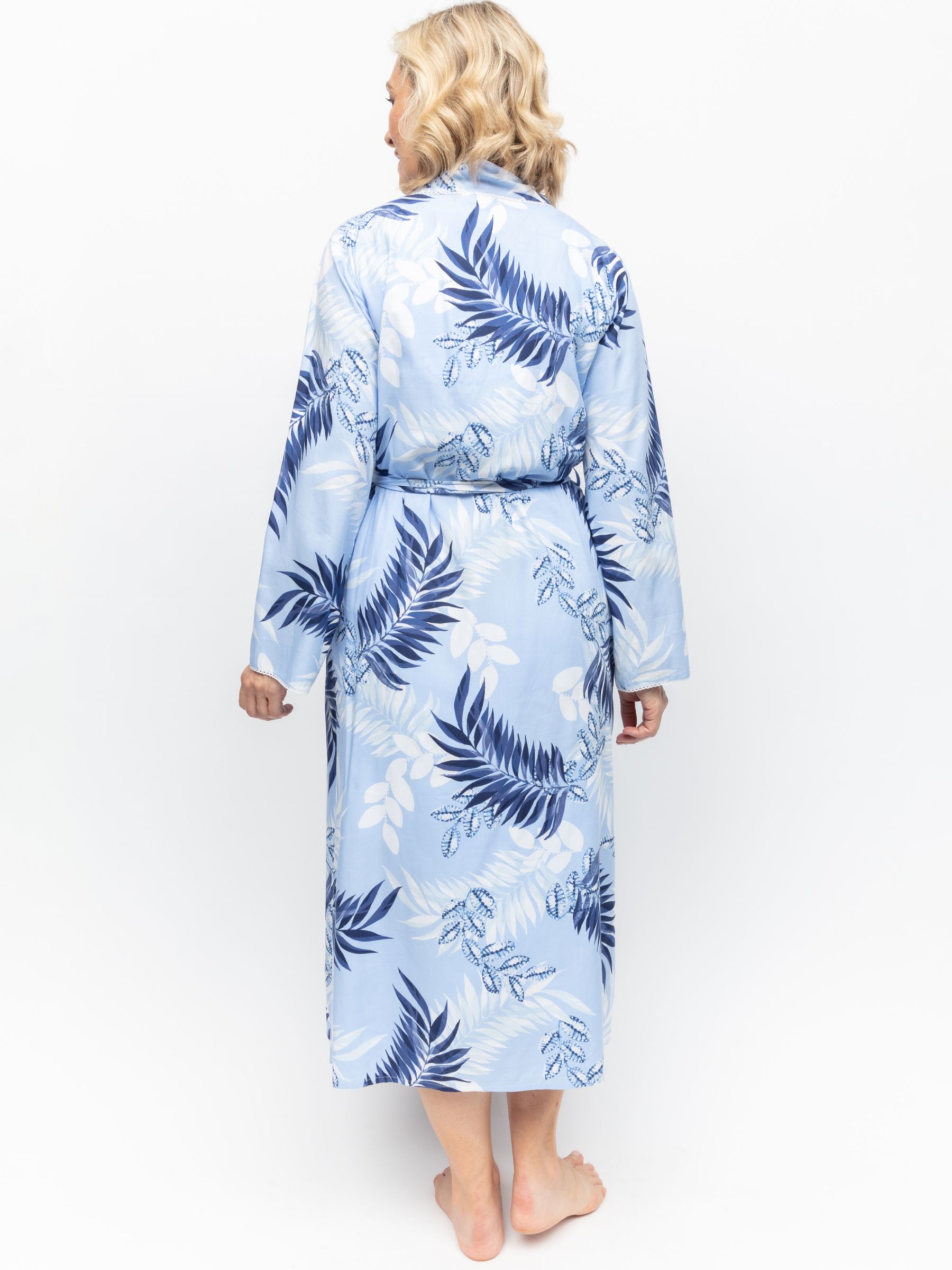 Cyberjammies Selena Leaf Print Long Dressing Gown, Blue/Multi, 28