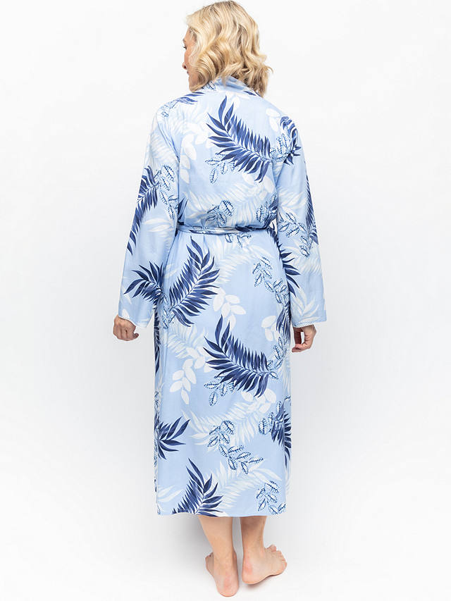 Cyberjammies Selena Leaf Print Long Dressing Gown, Blue/Multi