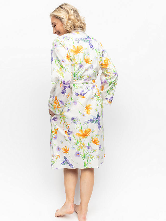 Cyberjammies Lorelei Hummingbird Print Short Dressing Gown, Cream/Multi