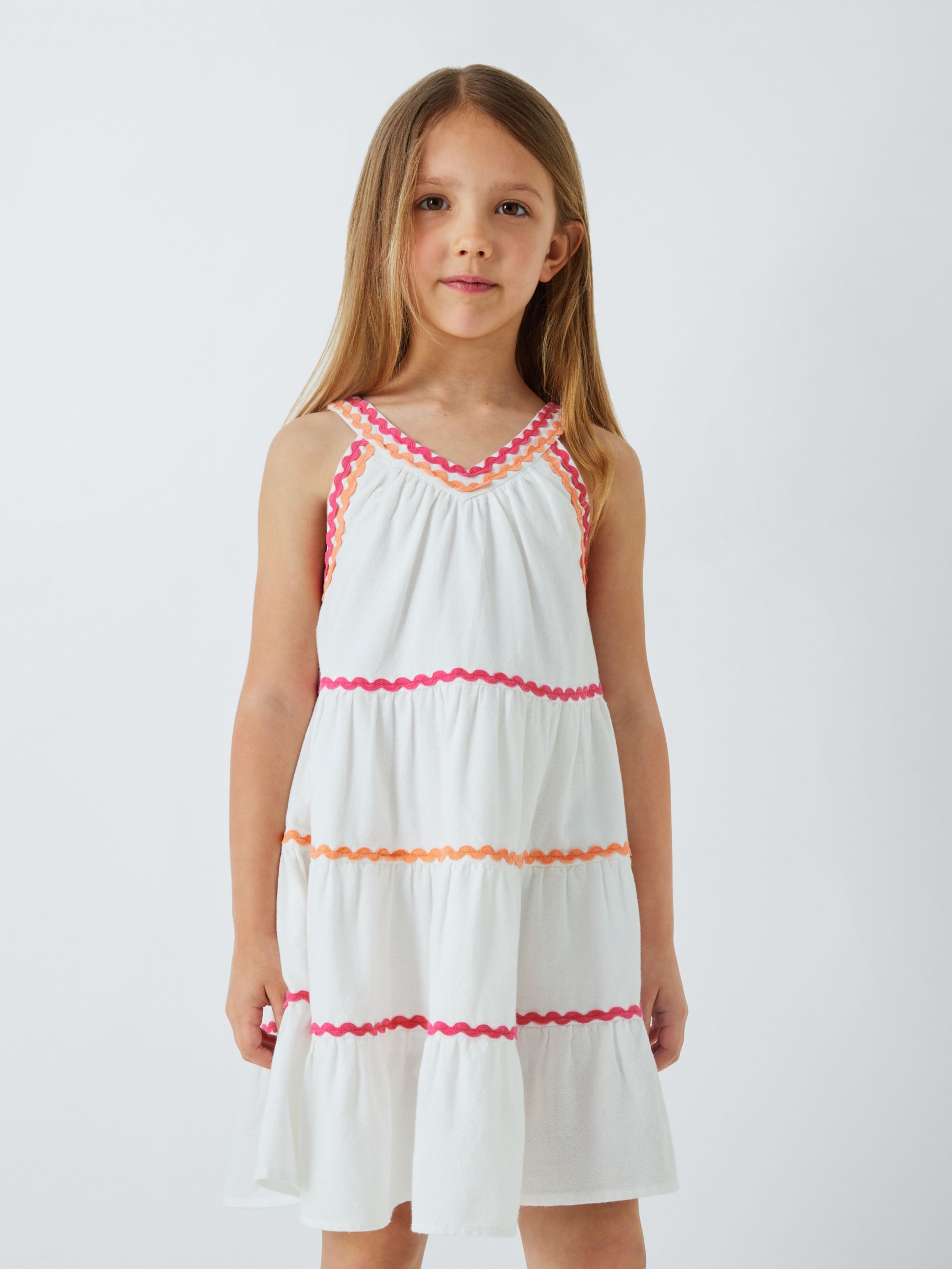 John Lewis Kids' Ric Rac Embroidered Dress, White, 4 years