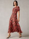 Ro&Zo Petite Red Rose Print Ruched Front Midi Dress, Multi