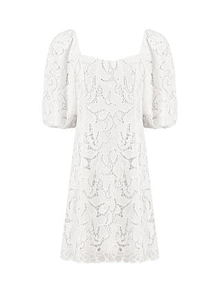 Ro&Zo Lace Puff Sleeve Square Neck Mini Dress, White