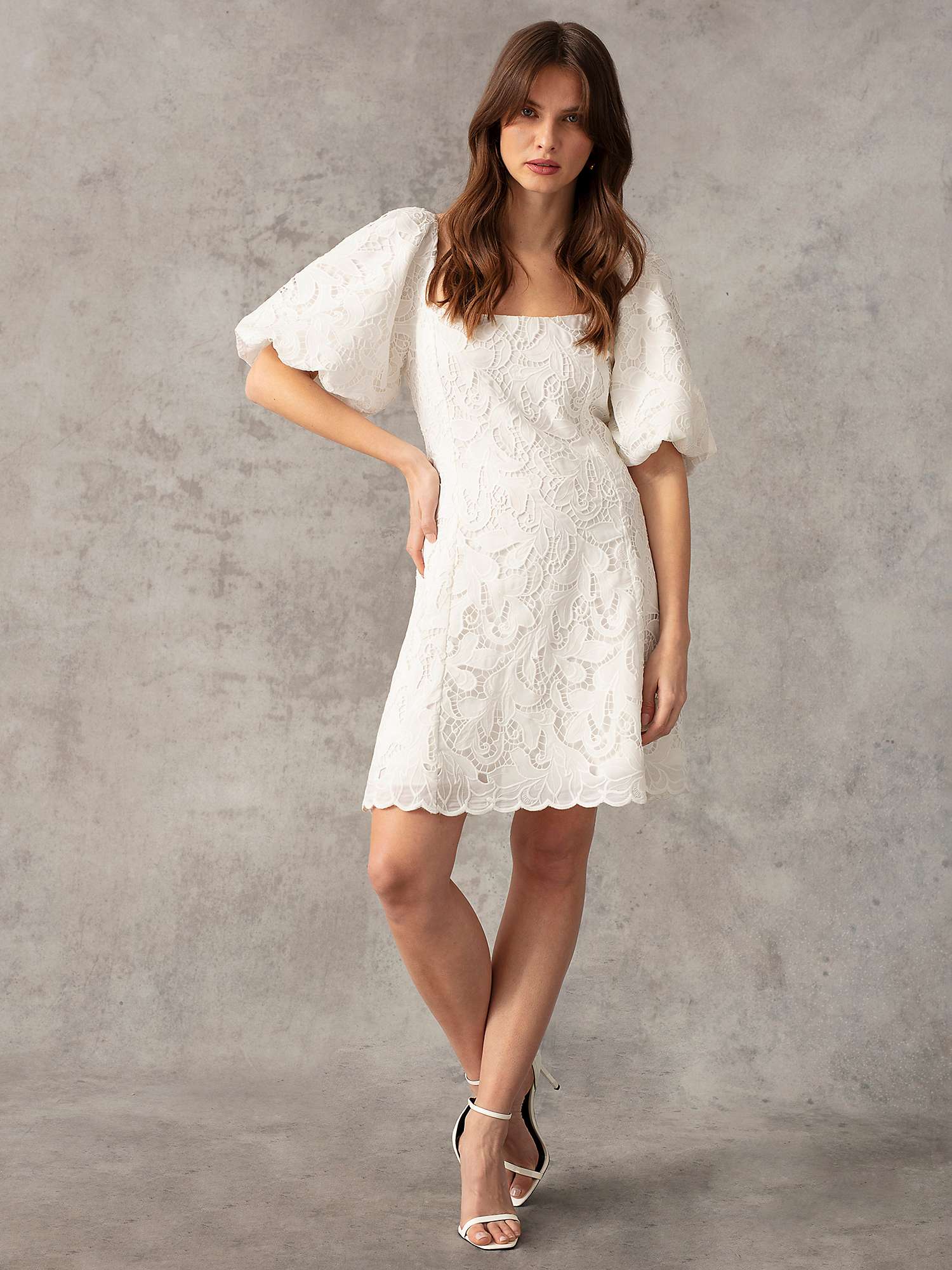 Buy Ro&Zo Lace Puff Sleeve Square Neck Mini Dress, White Online at johnlewis.com