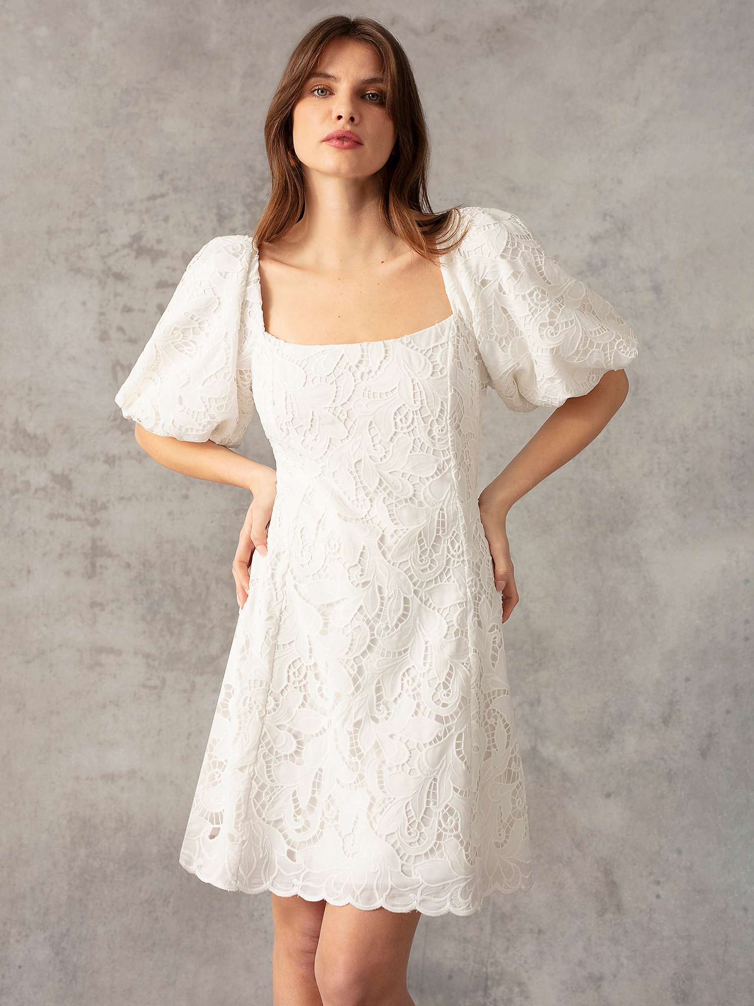 Buy Ro&Zo Lace Puff Sleeve Square Neck Mini Dress, White Online at johnlewis.com