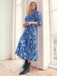 Ro&Zo Blurred Floral V-Neck Midi Dress, Blue/Multi, Blue/Multi