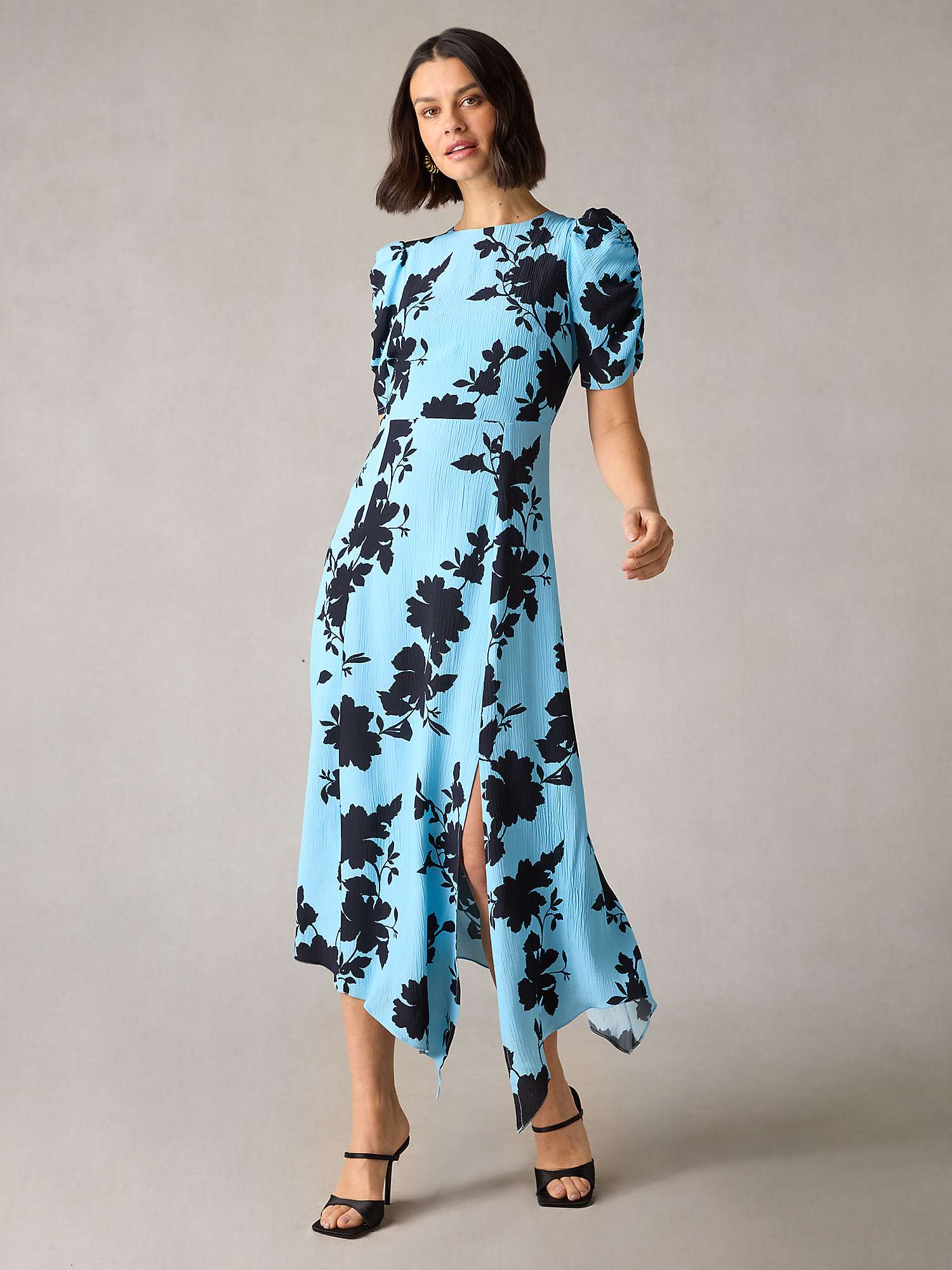 Buy Ro&Zo Petite Luna Shadow Floral Print Midi Dress, Pale Blue Online at johnlewis.com