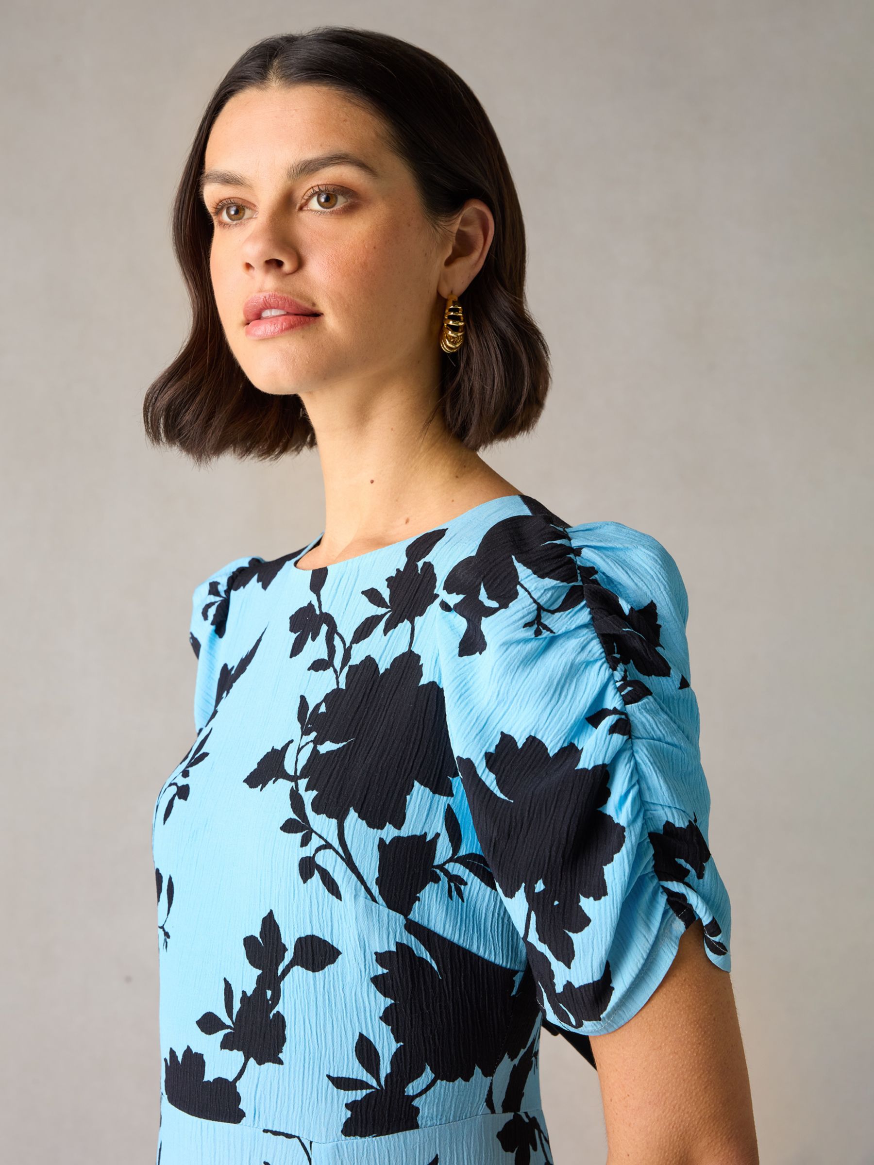 Buy Ro&Zo Petite Luna Shadow Floral Print Midi Dress, Pale Blue Online at johnlewis.com