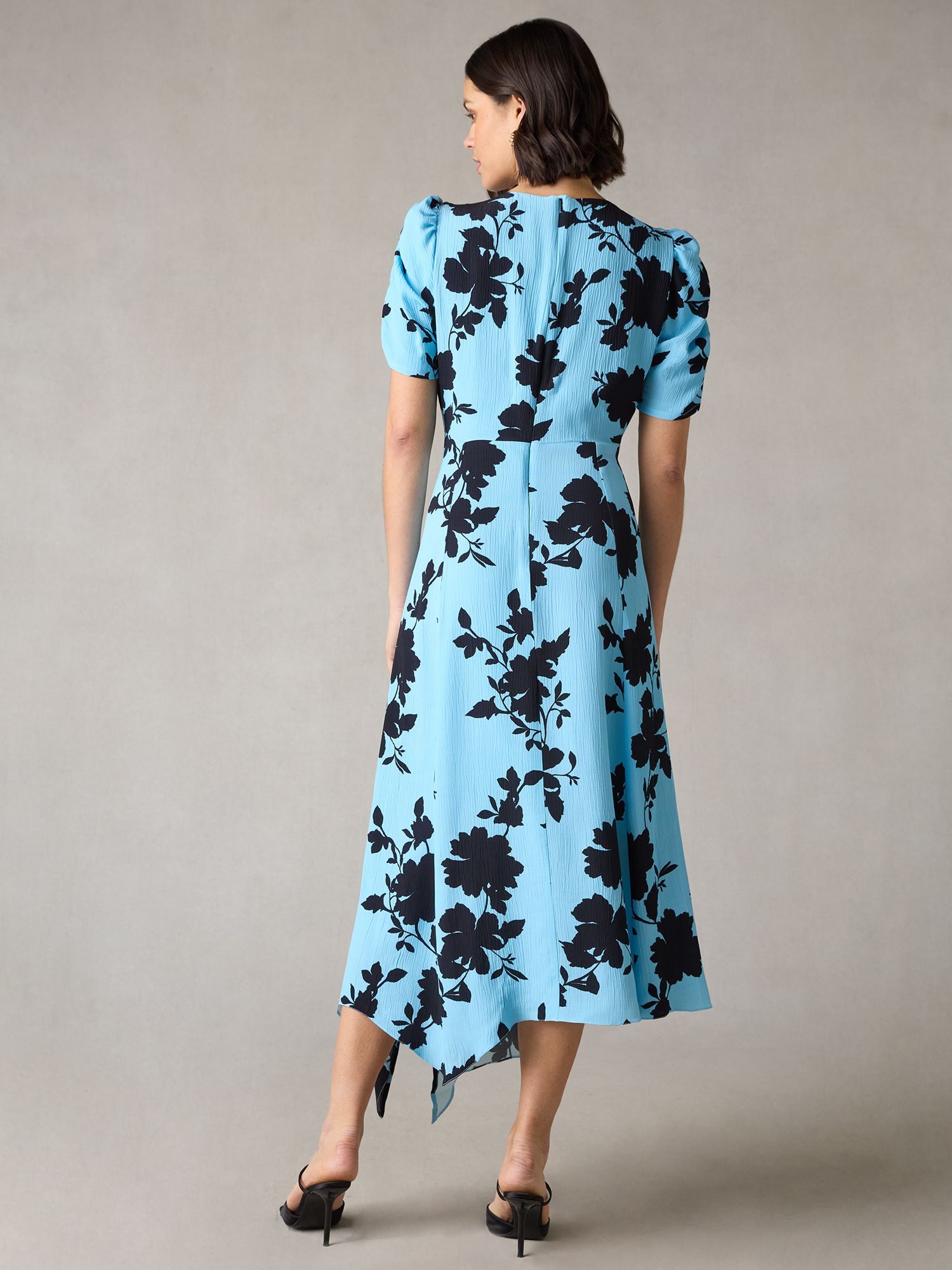 Ro&Zo Petite Luna Shadow Floral Print Midi Dress, Pale Blue, 6