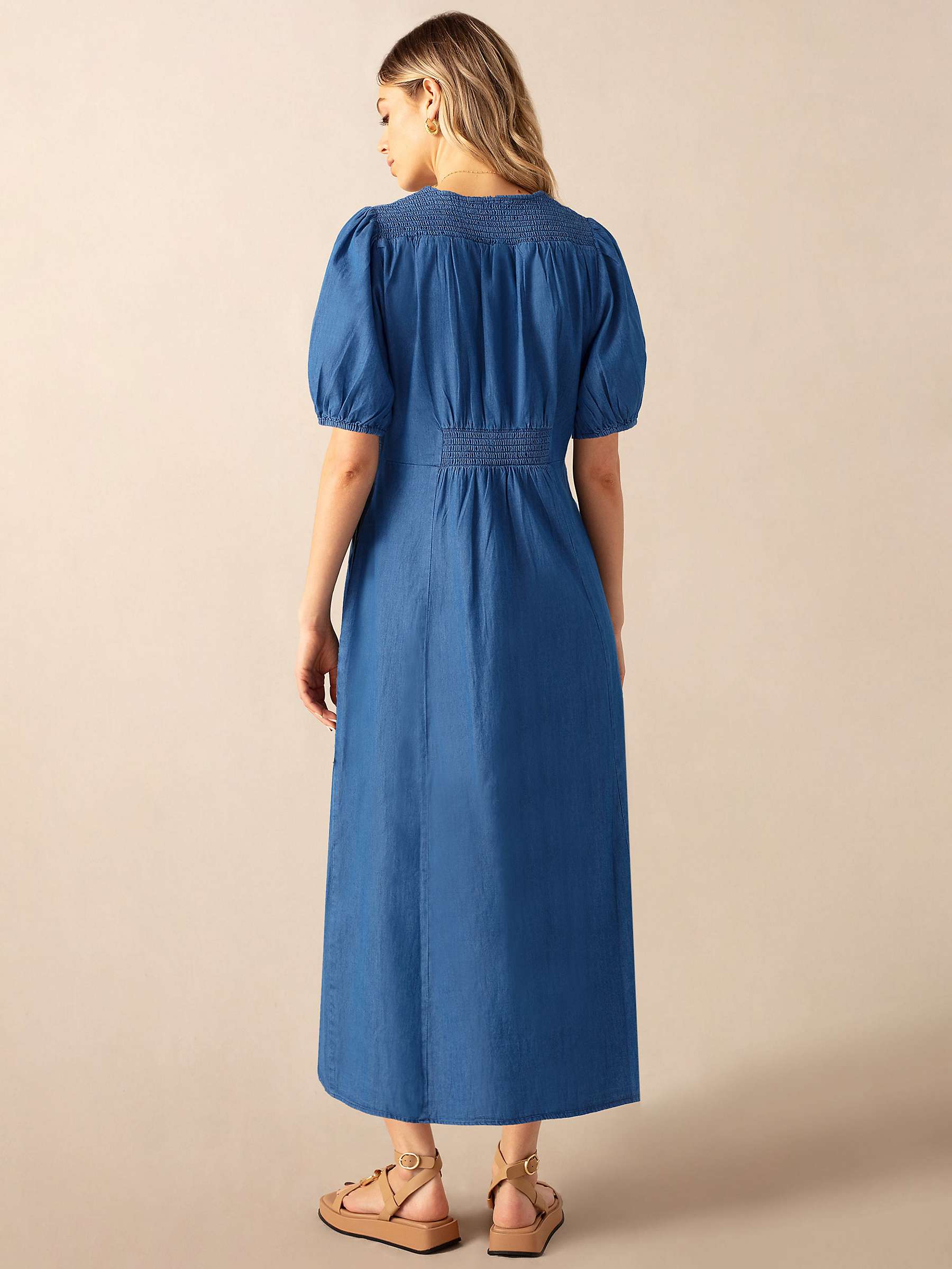 Buy Ro&Zo Shirred Shoulder Midi Dress, Blue Online at johnlewis.com