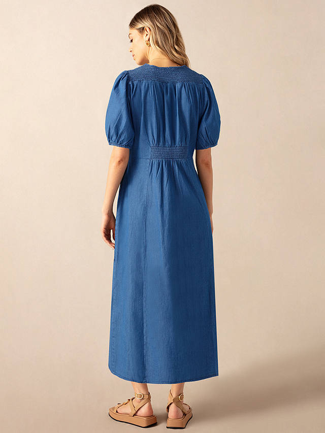 Ro&Zo Shirred Shoulder Midi Dress, Blue