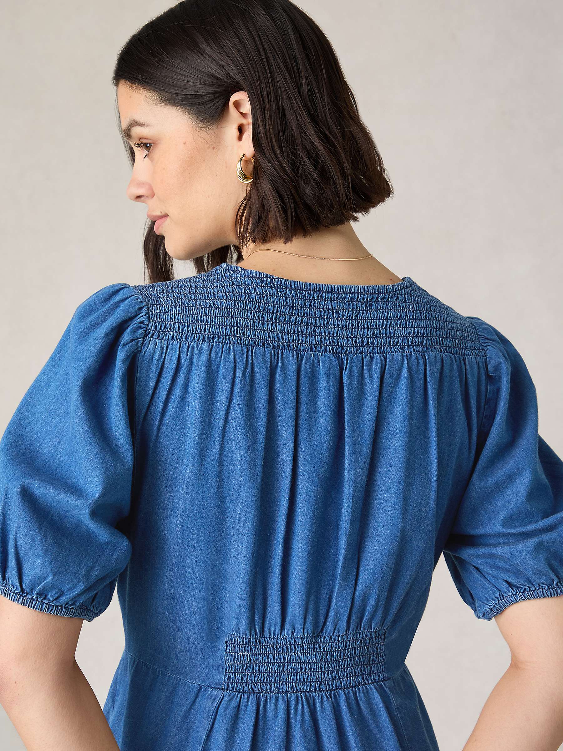 Buy Ro&Zo Petite Shirred Shoulder Midi Dress, Blue Online at johnlewis.com