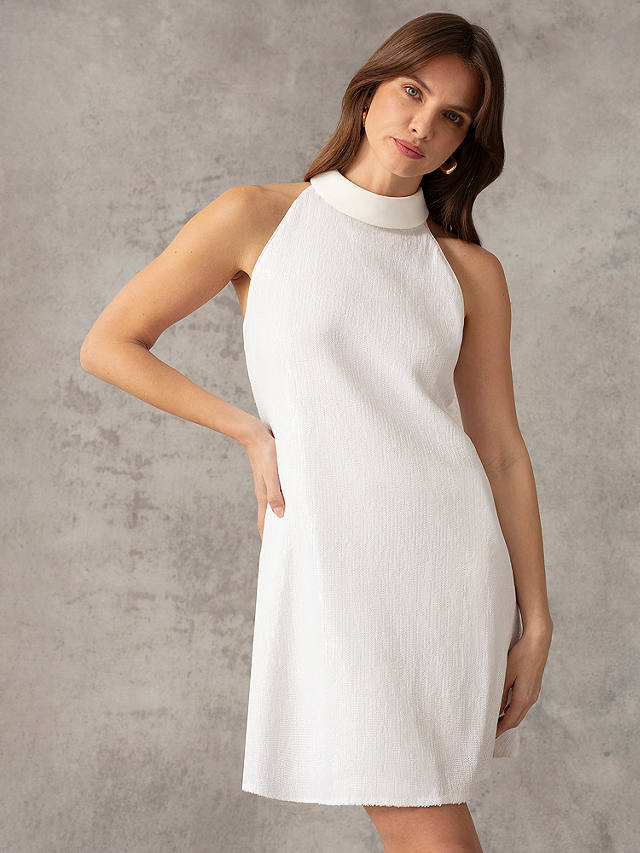 Ro&Zo Sequin Halterneck Mini Dress, White