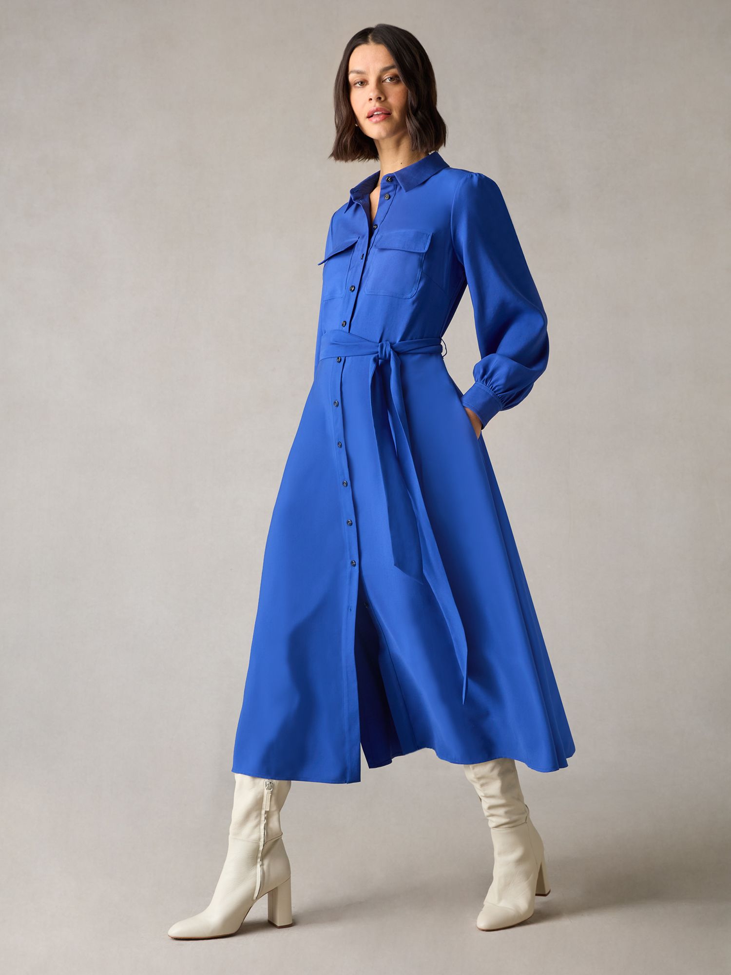 Ro&Zo Petite Pocket Detail Midi Shirt Dress, Cobalt, 6