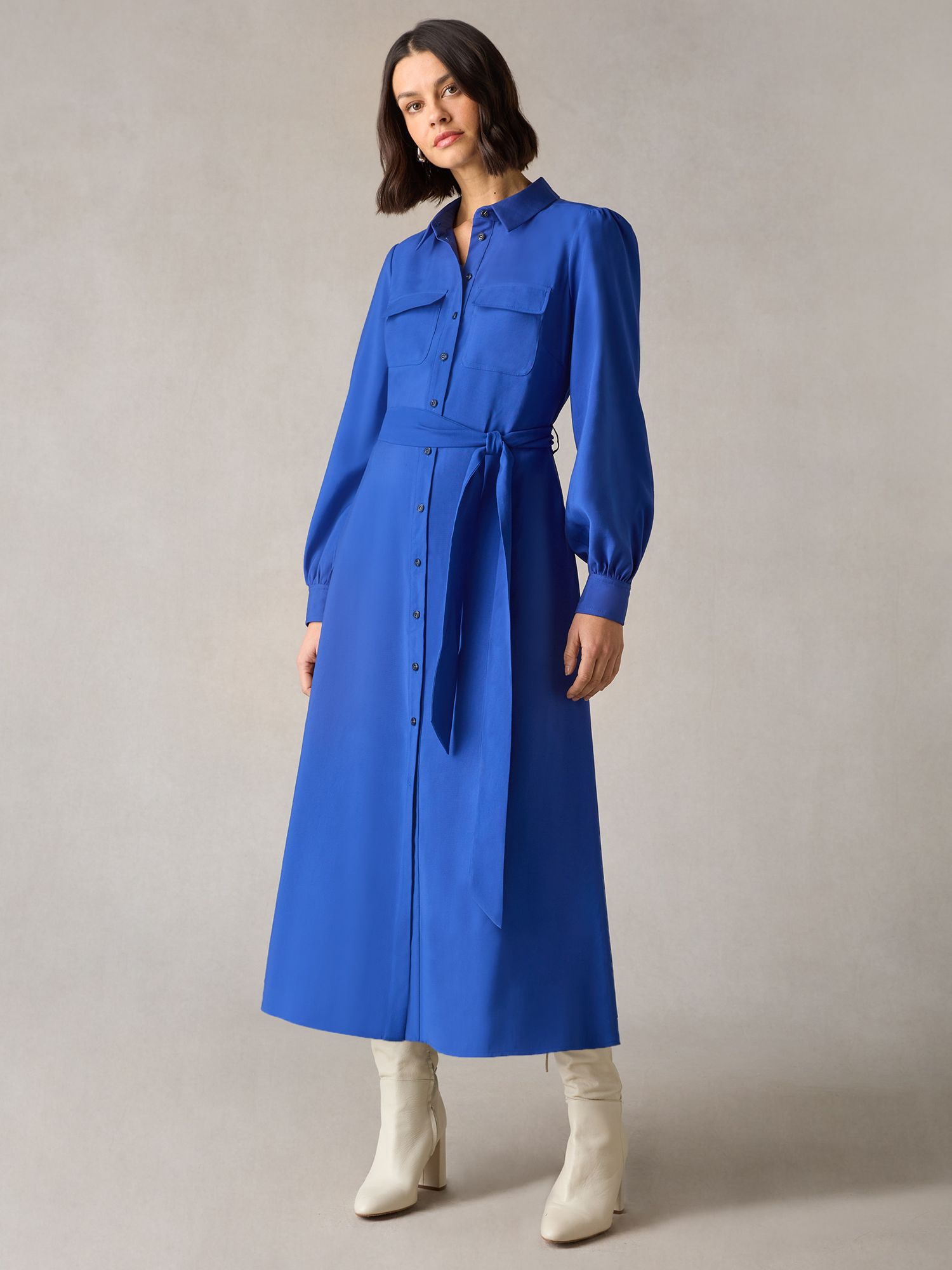 Ro&Zo Petite Pocket Detail Midi Shirt Dress, Cobalt, 6
