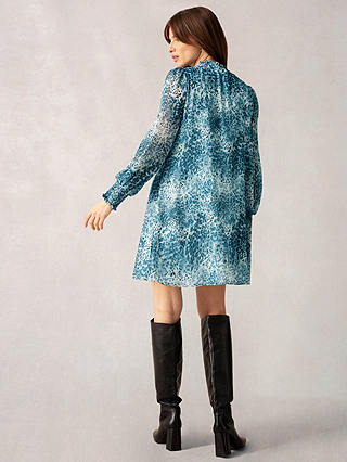 Ro&Zo Leopard Print Shirred Shoulder Mini Dress, Blue