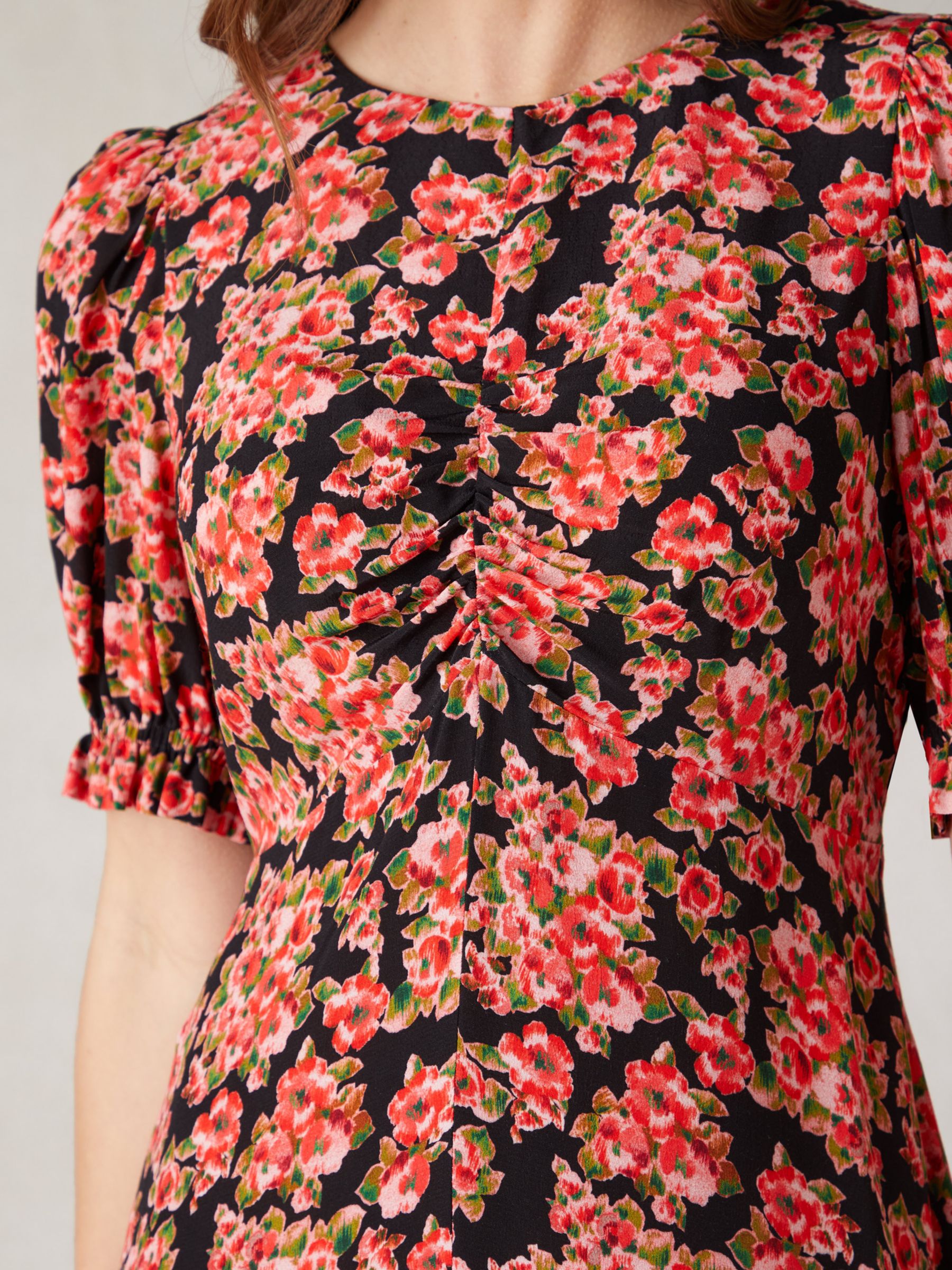 Buy Ro&Zo Red Rose Print Ruched Front Midi Dress, Multi Online at johnlewis.com