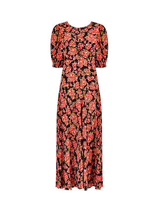 Ro&Zo Red Rose Print Ruched Front Midi Dress, Multi