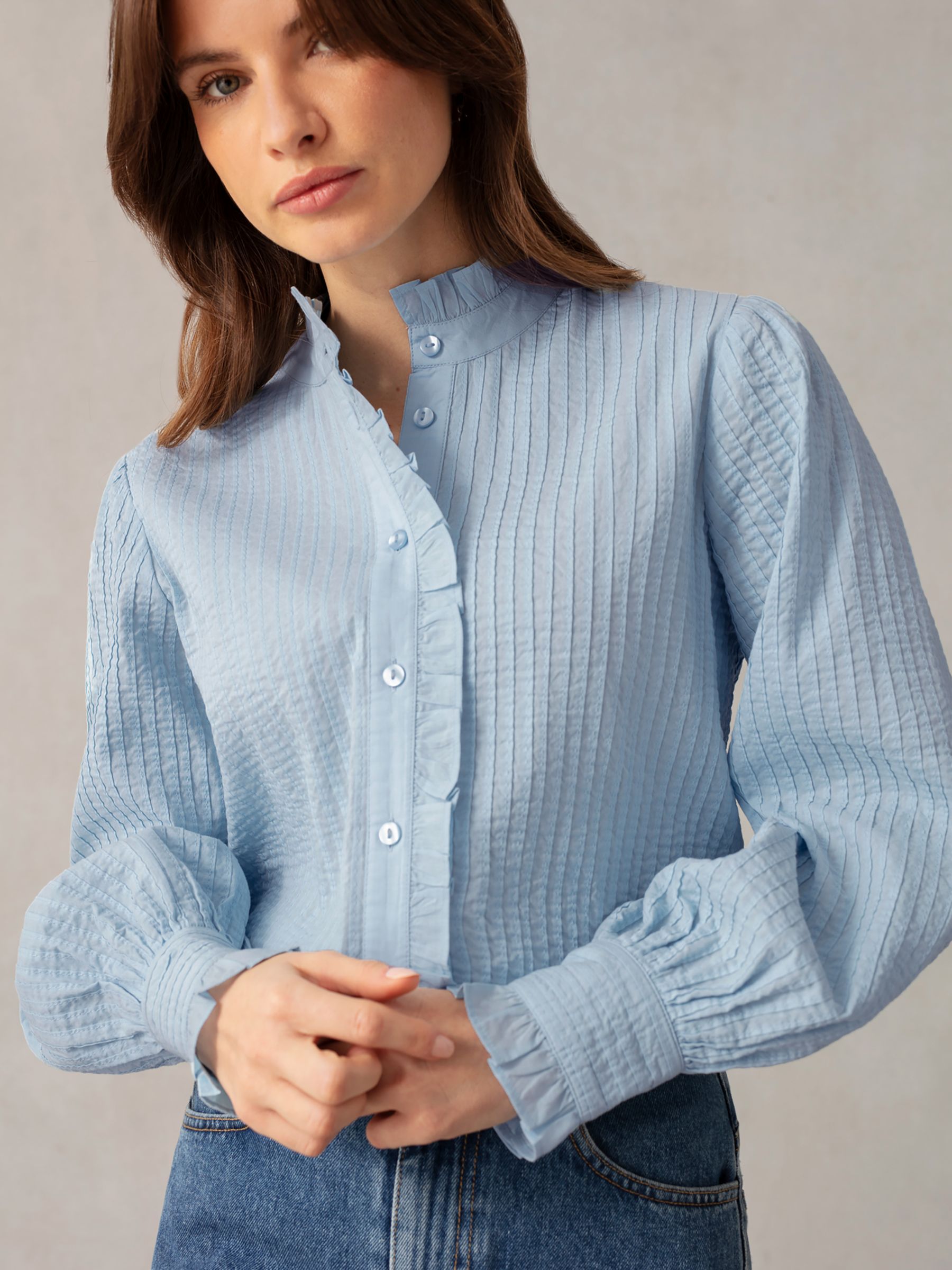 Buy Ro&Zo Cotton Pintuck Blouse, Blue Online at johnlewis.com