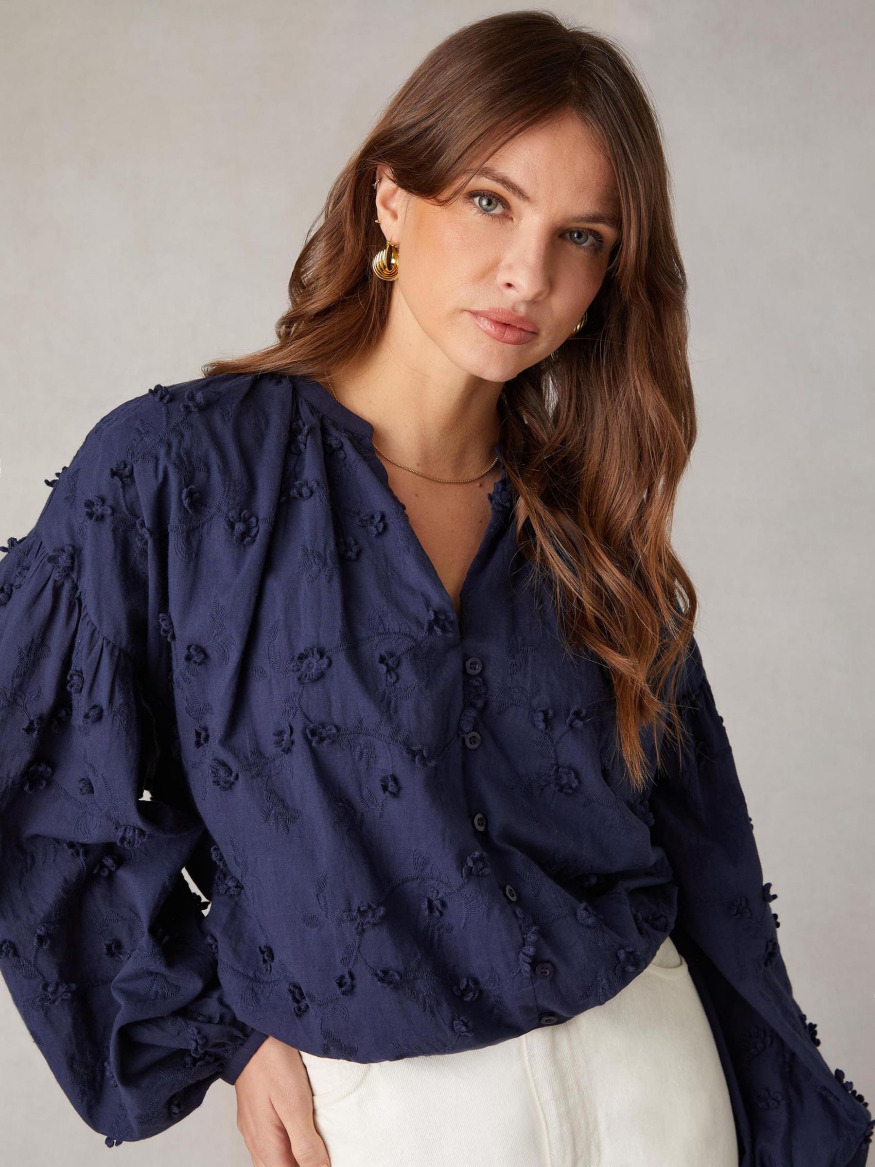 Ro&Zo Daisy Applique V-Neck Top, Navy at John Lewis & Partners