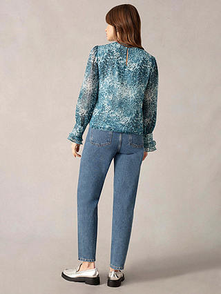 Ro&Zo Leopard Print Pintuck Blouse, Blue