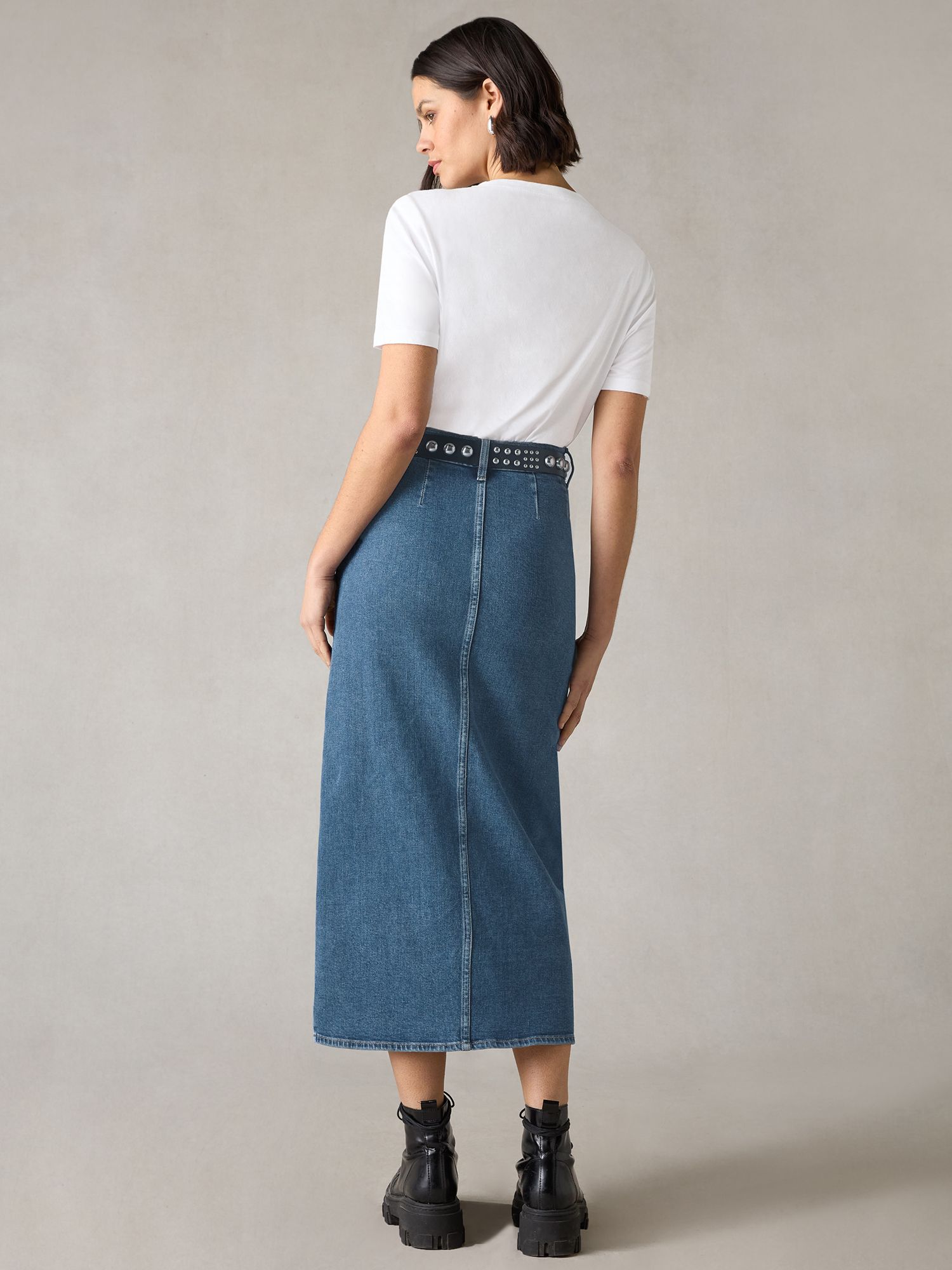 Ro&Zo Petite Denim Midi Skirt, Blue, 6