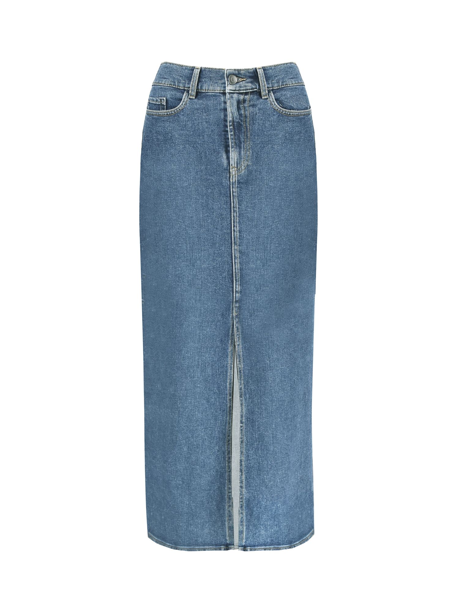 Ro&Zo Petite Denim Midi Skirt, Blue at John Lewis & Partners