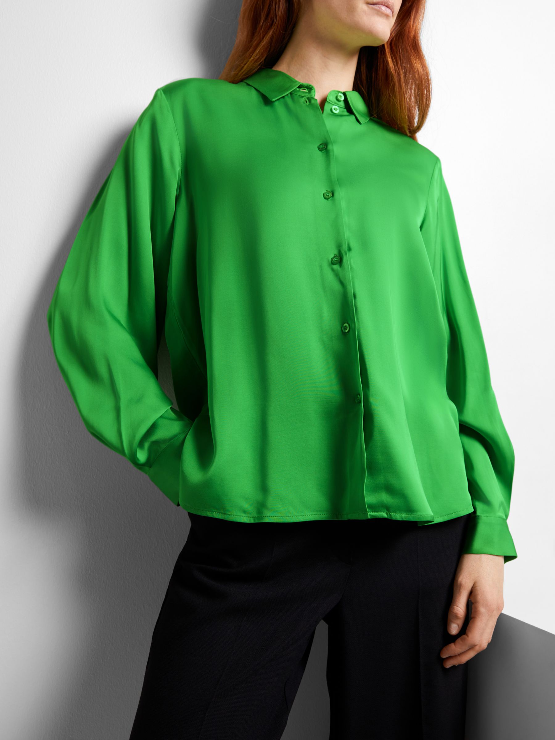 Buy SELECTED FEMME Lena Long Sleeve Satin Shirt, Classic Green Online at johnlewis.com